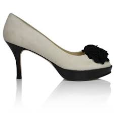 Off White and Black Suede Leather Pump with Flower - Large Size ...