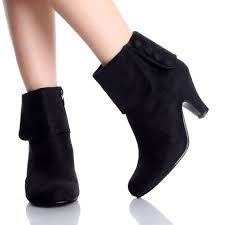 Black Ankle Boots Fold Over Booties Faux Suede Cute Womens High ...