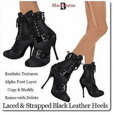 Second Life Marketplace - Laced & Strapped Black Leather Heels