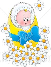 ~~CasPeR~~FoR You~~:)Regards~~ 31131-Clipart-Illustration-Of-A-Happy-Little-Newborn-Baby-Bundled-In-A-Yellow-Blanket-With-A-Blue-Ribbon-Surrounded-By-White-Spring-Daisy-Flowers