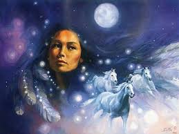 Native American Moon Woman and Horses