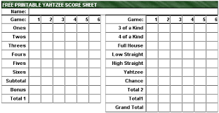 yahtzee score cards