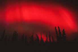 Red aurora borealis over