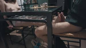 Footjob under table leads to double jpg x Footjob under table