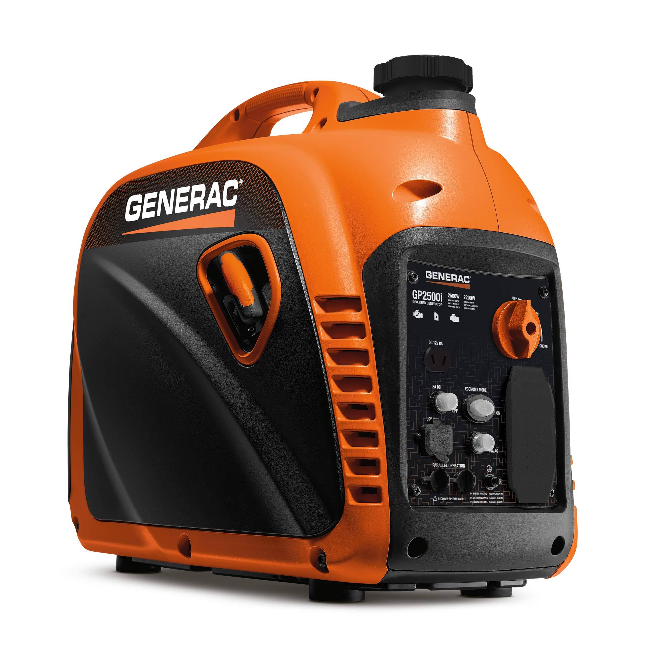 Generac GP2500i 8250 Inverter Generator, 18.3 A, 120 VAC, 2200 to 2500 W Output, Gasoline, 1 Gal Tank, Orange Housing