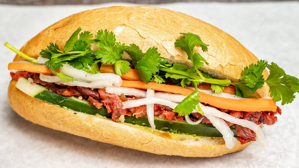 Avian Water and Banh Mi Sandwich by null