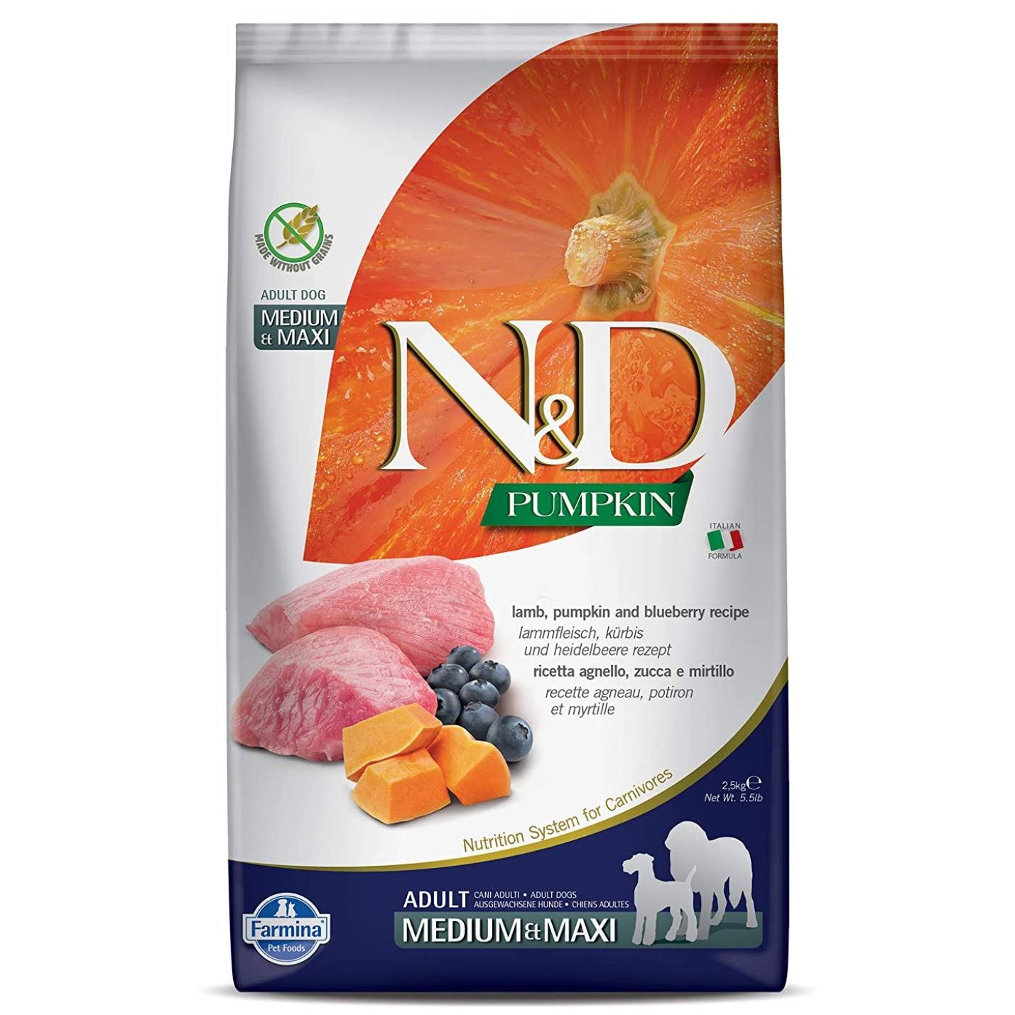 N and D Pumpkin Formula Grain Free Dog Food - Lamb, Pumpkin and Blueberry, Adult, Medium and Maxi Dog