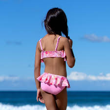 little girl bikini|Portrait of pretty little girl in a striped bikini and straw ...