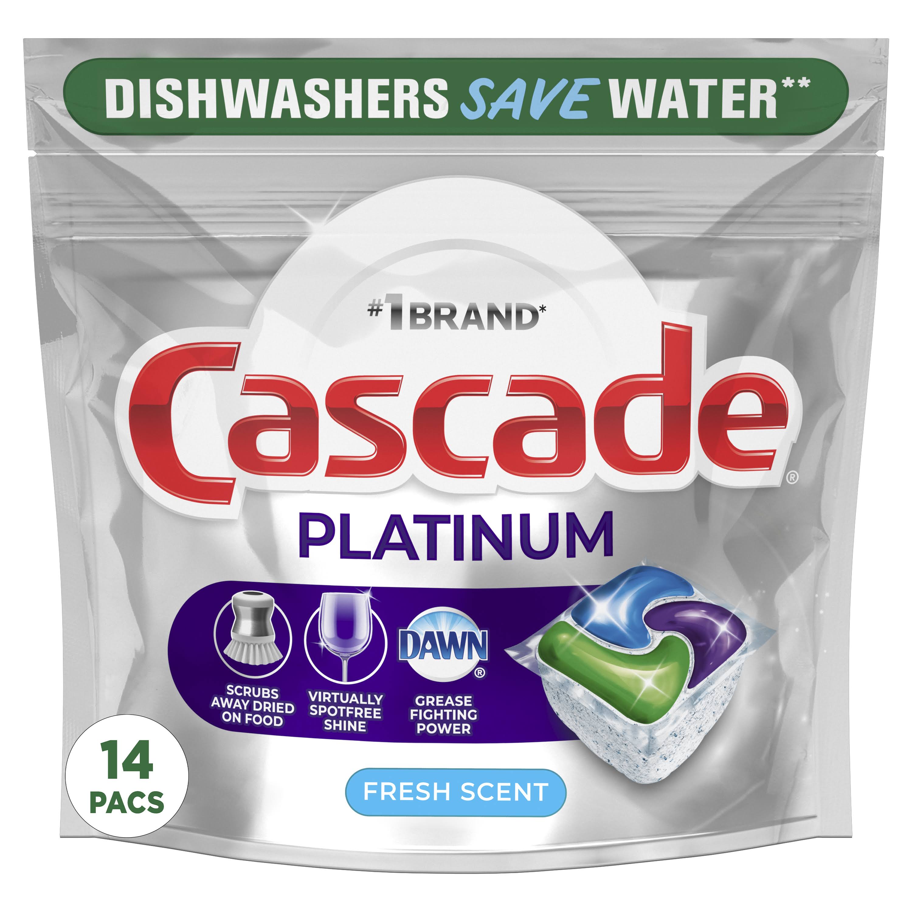 Cascade Platinum Dishwasher Detergent, Fresh Scent, ActionPacs - 21 pacs, 331 g