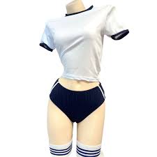 ぴったり天然ブルマ　女子高生|Rhowena] ブルマ コスプレ セクシー 体操服 体操着 可愛い ブルマー 女子高生 制服 大人 レディース コスチューム 白い ストッキング付き  3点セット Gym Uniform Bloomer Costume - メルカリ