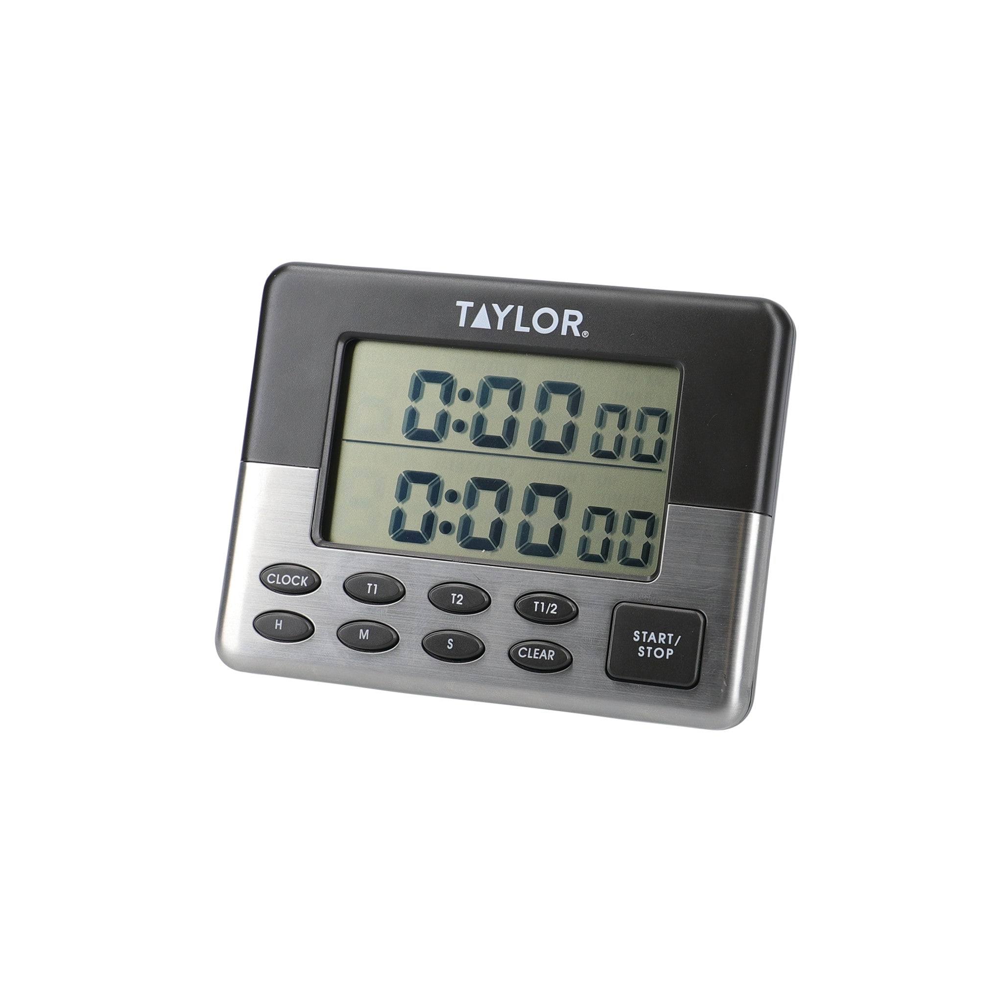 Taylor Kitchen Timer, Pro Dual Digital Timer, 24 Hour Timer, Stopwatch and  Countdown Function, Grey & Silver