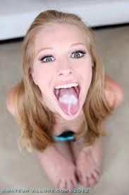 Tongue out jizz on bitch kneeling hottie slutty facial jpg x Tongue cum
