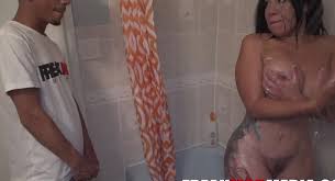 Big soaped tits milf seduced young guy in the shower jpg x Milf shower