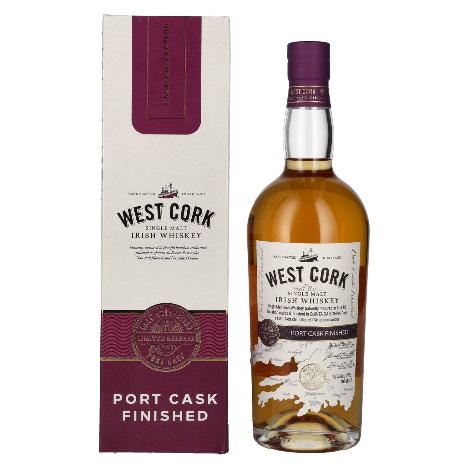 West Cork Single Malt Irish Whiskey Port Cask Finished 43% Vol. 0,7l in Giftbox