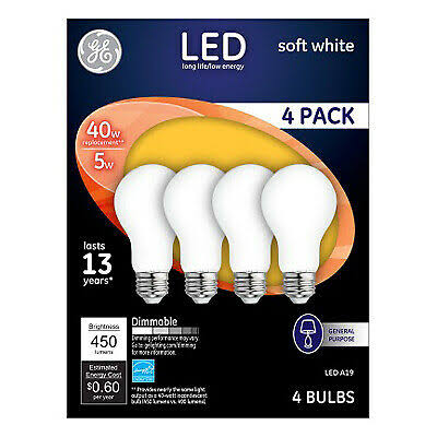 LED Light Bulbs, Frosted Soft White, 5-Watts, 450 Lumens, 4-Pk. -93098311
