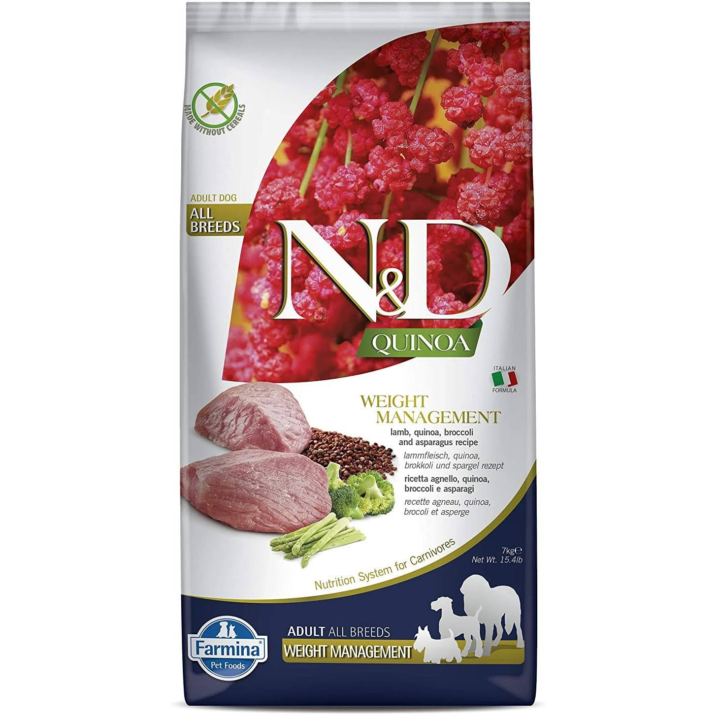 Farmina N&D Quinoa Weight Management Lamb Dry Dog Food, 15.4-lb