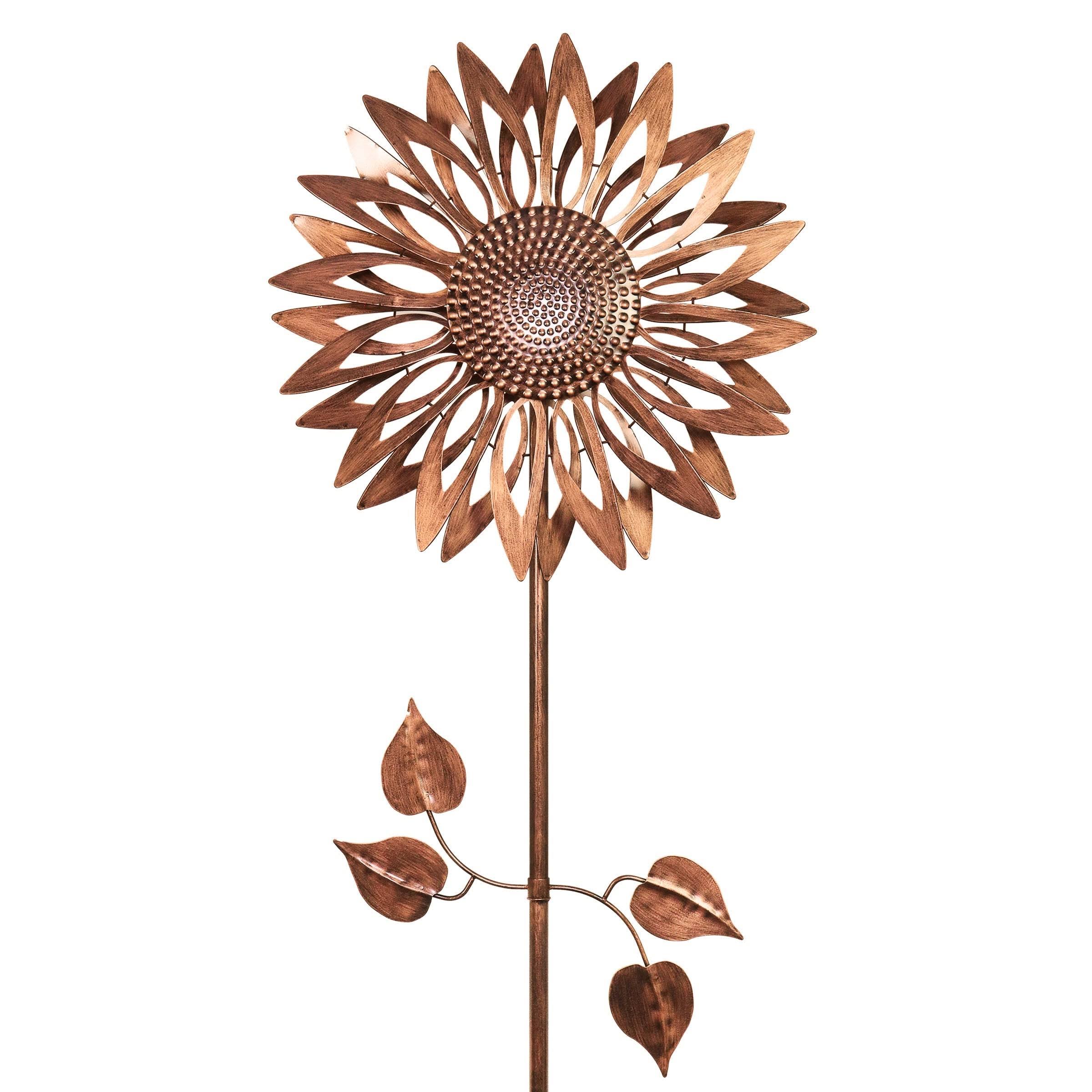 Exhart Dual Spinning Kinetic Bronze Sunflower Garden Stake in Metal - Large
