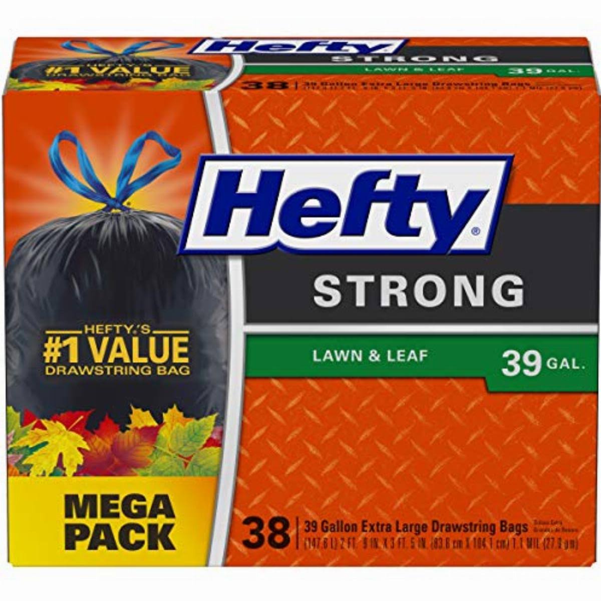 Hefty Extra Strong Drawstring Bags Mega Pack - Lawn & Leaf, X-Large (39gal), x38
