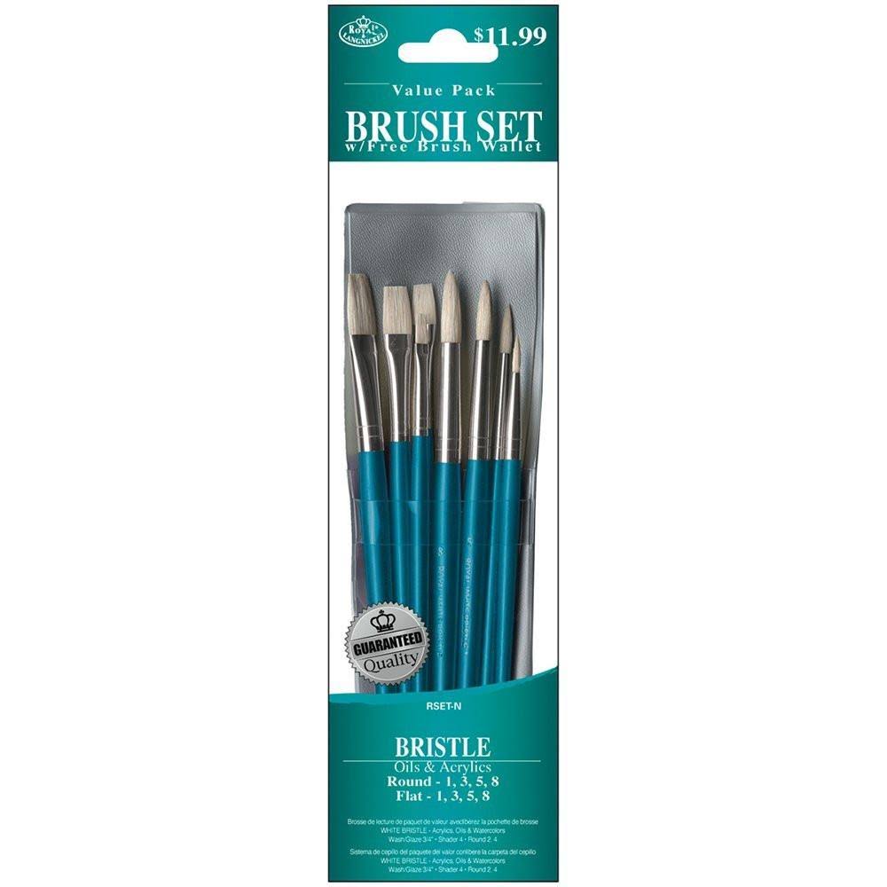 Royal Langnickel Bristle Brush Set - Size 1,3,5,8 and Flat 1,3,5,8