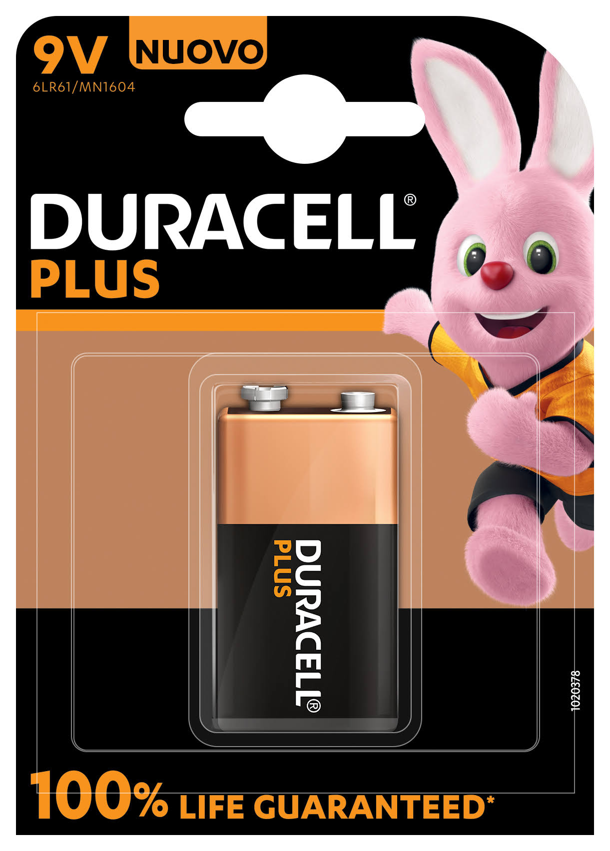 Duracell Plus 9V 6LR61 Alkaline Battery Black