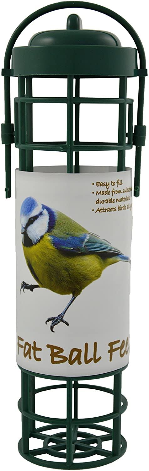 Green JEM Plastic Fat Ball Wild Bird Feeder, Easy to Fill and Clean, Attracts Many Species of Garden Birds