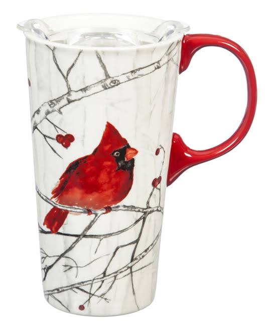 Cypress Home Travel Mug Perching Cardinal 17-Oz. Ceramic Travel Cup with Box One-Size