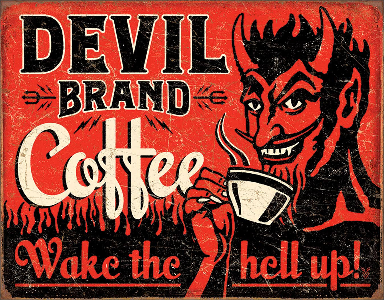 Devil Brand Coffee Tin Sign - Red, 32x41.5cm