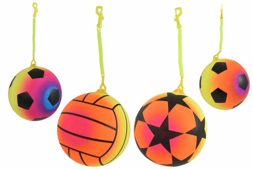 1x Inflatable Neon Sport Ball With Keychain Football Kids Beach Garden Party Toy 