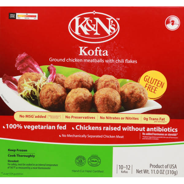K&N's Kofta, Gluten Free, Ground, Chicken Meatballs, with Chili Flakes - 11.0 oz