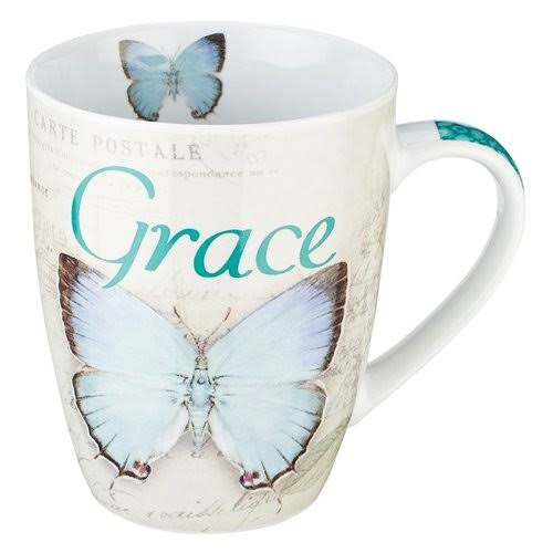 Christian Art Gifts Ceramic Mug - Grace Butterfly Blue, 12oz