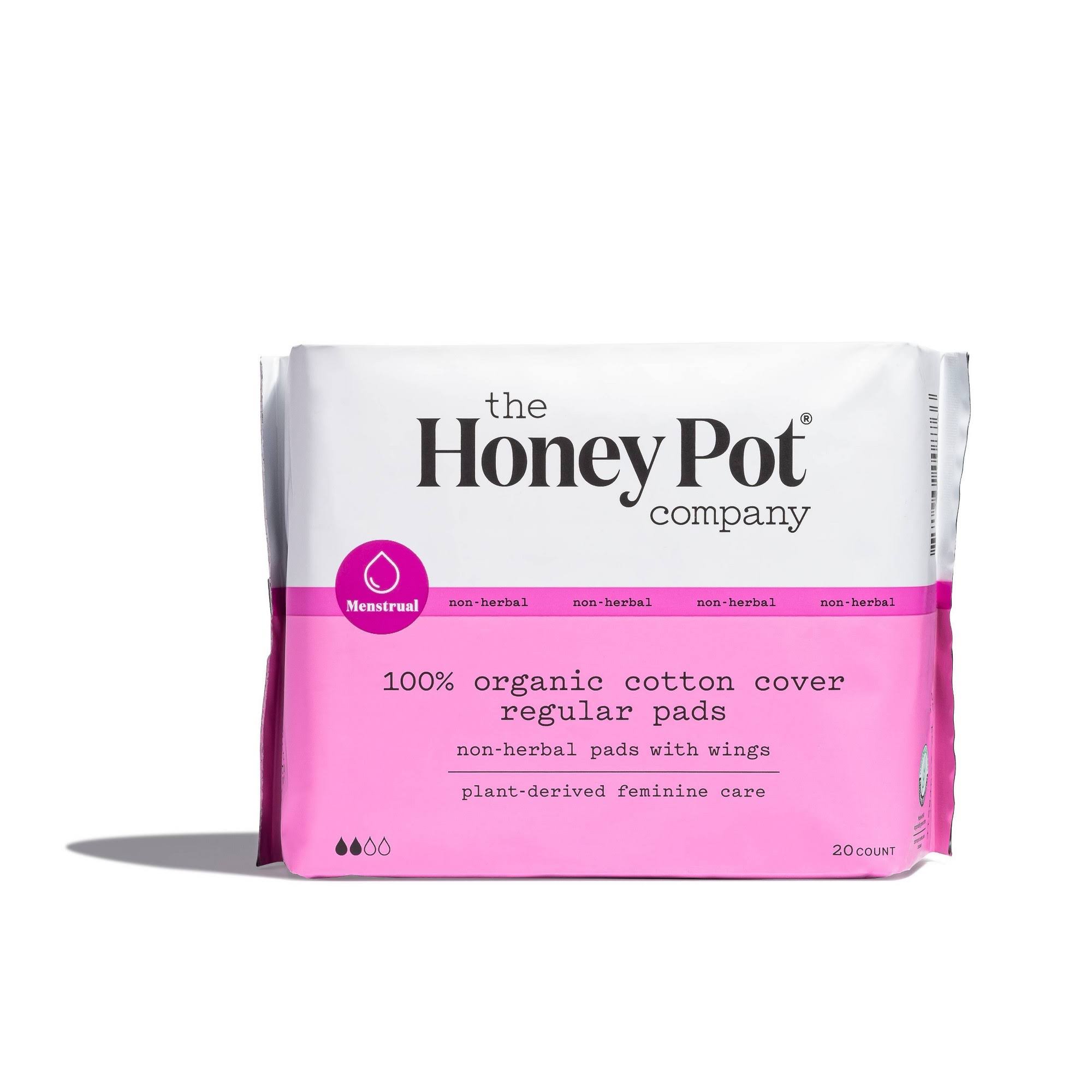 The Honey Pot Company, Non-Herbal Pads with Wings, Organic Regular, 20