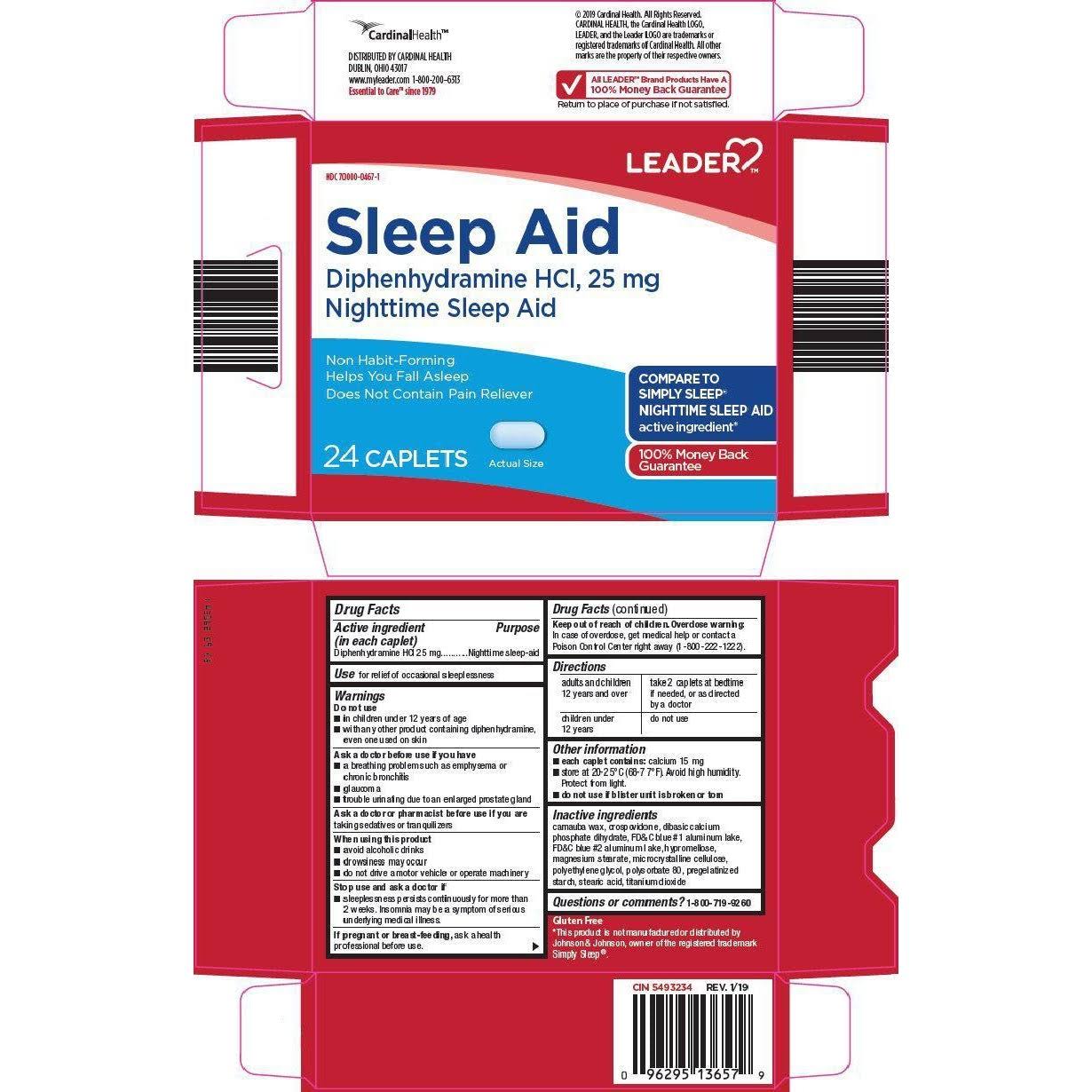 Leader Sleep Aid, 25 mg, Nighttime, Caplets - 24 caplets