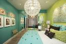 Aquamarine, turquoise and lime green bedroom by designer, Rebecca ...