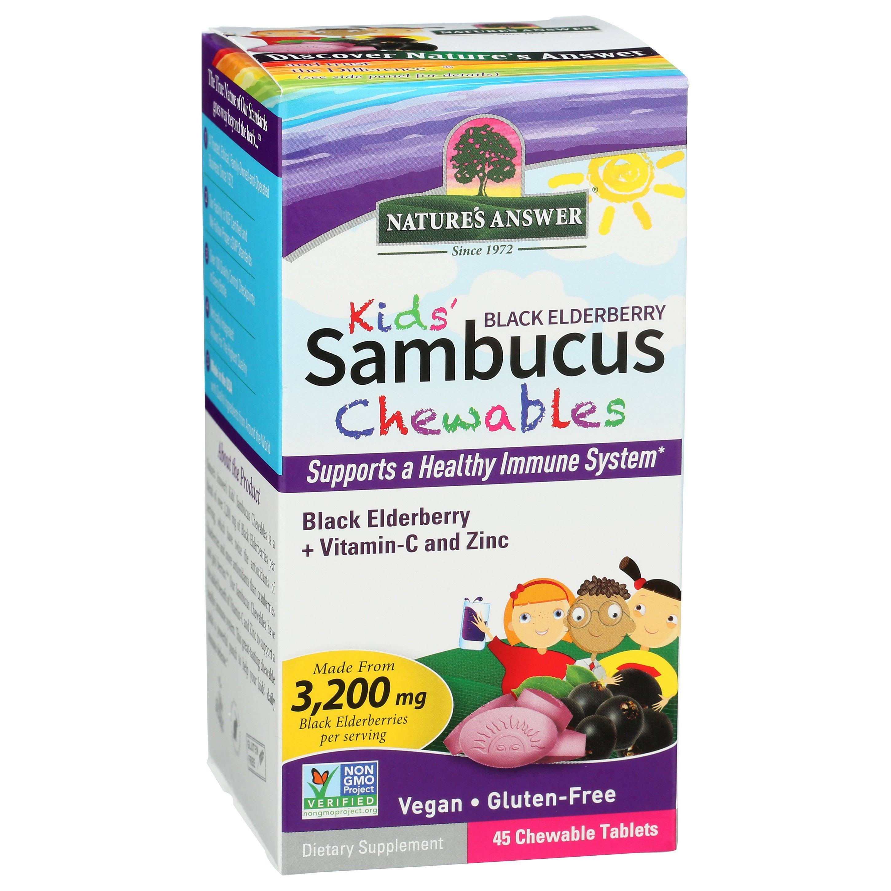 Nature's Answer Kid's Sambucus Chewables Black Elderberry + Vitamin-C and Zinc 45 Chewable Tablets