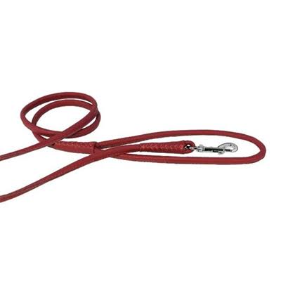Dogline L2062-3 72 L x 0.38 W in. Round Leather Leash Red