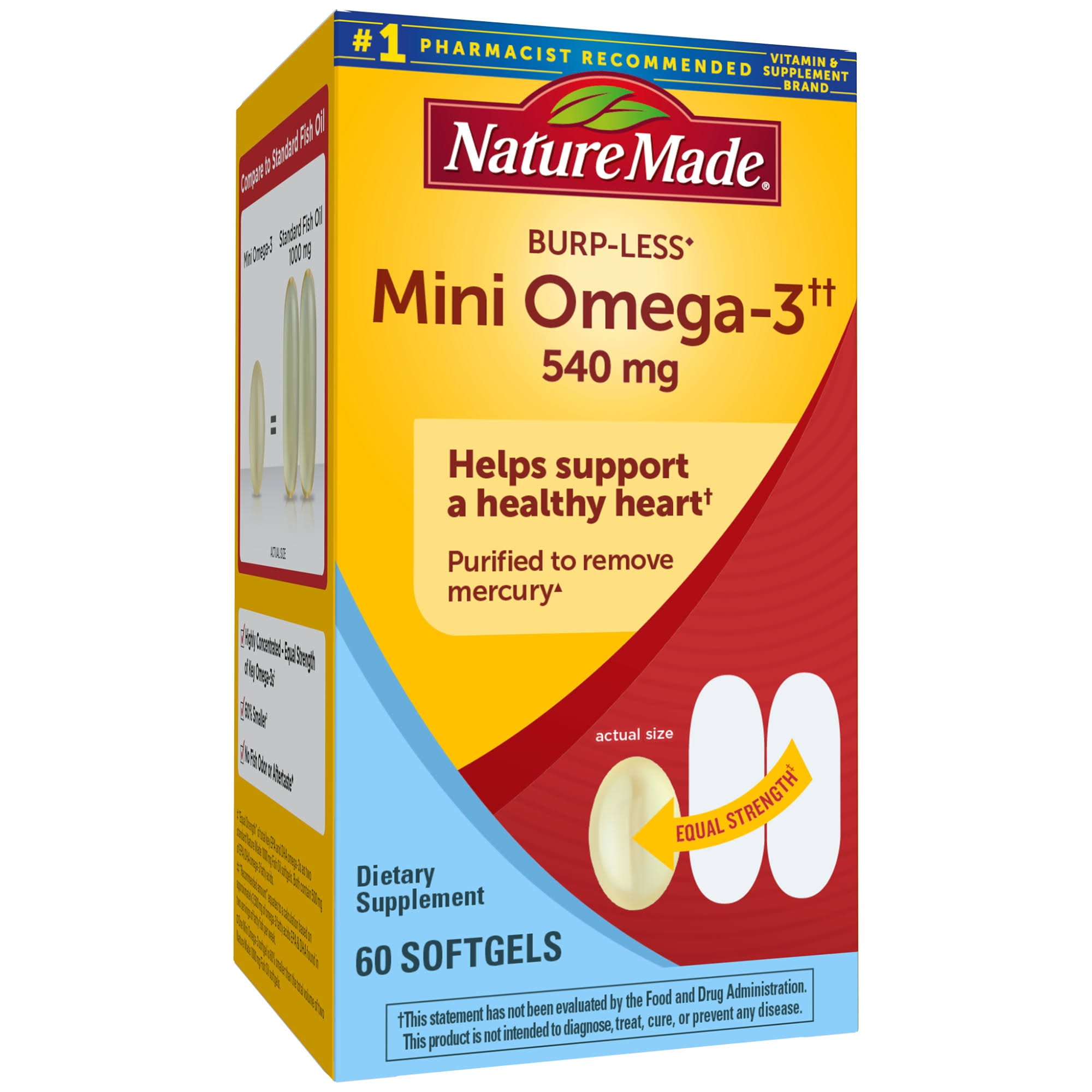 Nature Made Mini Omega 3 Heart Health Fish Oil Dietary Supplement - 60 Softgels