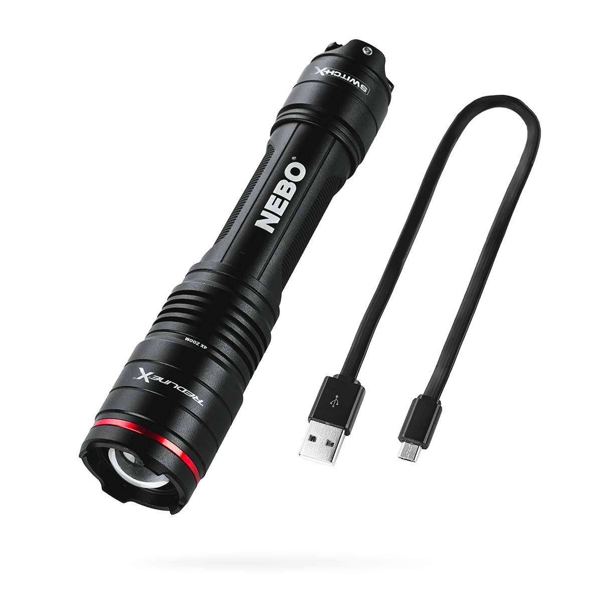 Nebo Redline-X Rechargeable Waterproof Flashlight: 1800 Lumen, 4x Zoom, Switch-X Technology; Patented Paddle Switching Mechanism to Operate The Power