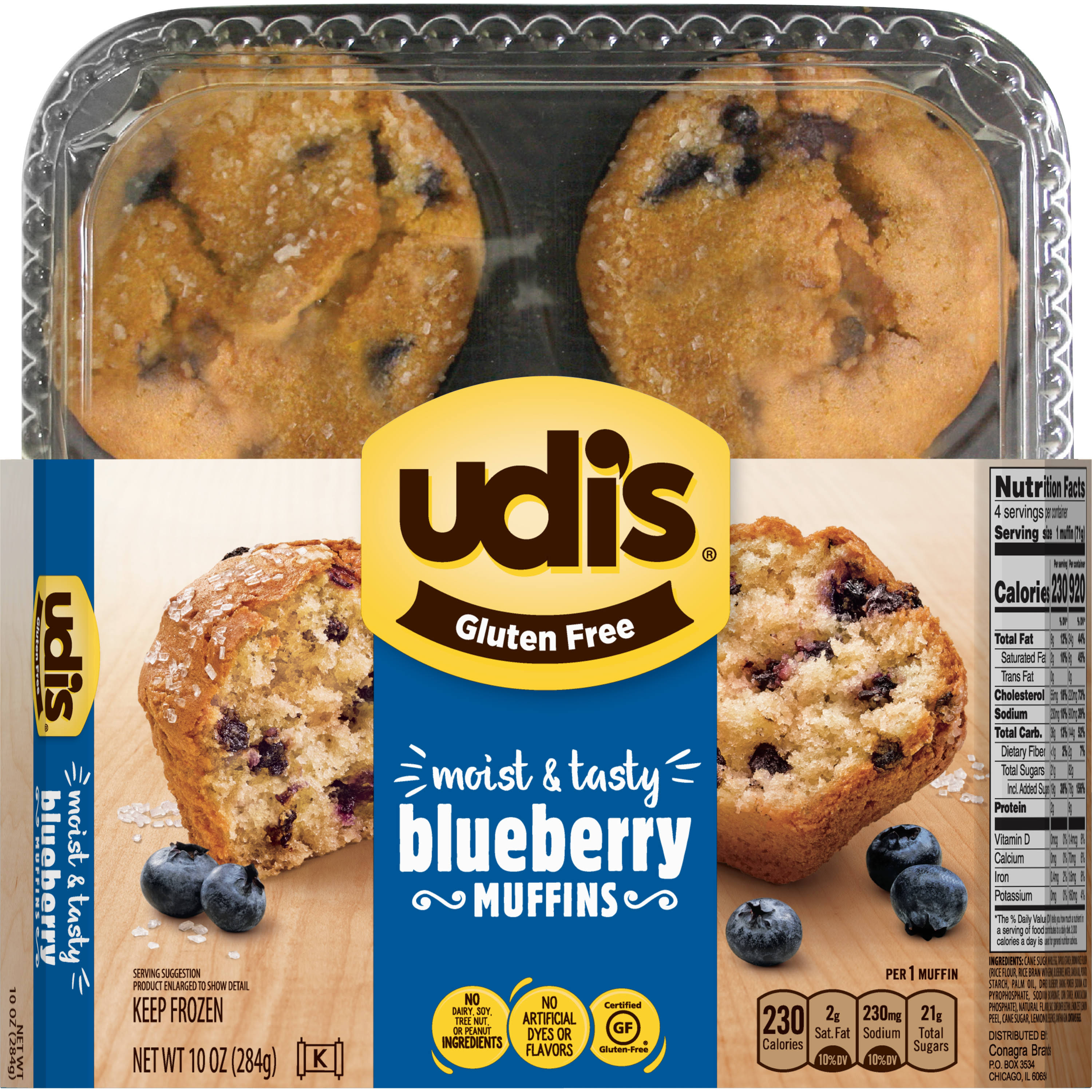 Udi's Gluten Free Blueberry Muffins 10 oz