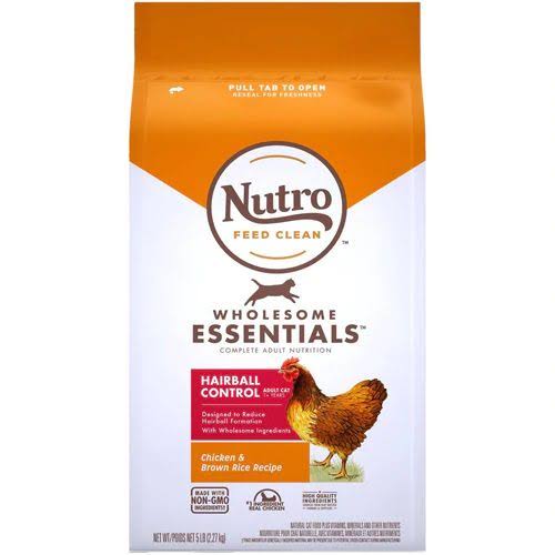 Nutro Wholesome Essentials Hairball Control Adult Dry Cat Food Chicken & Brown Rice -- 5 lbs