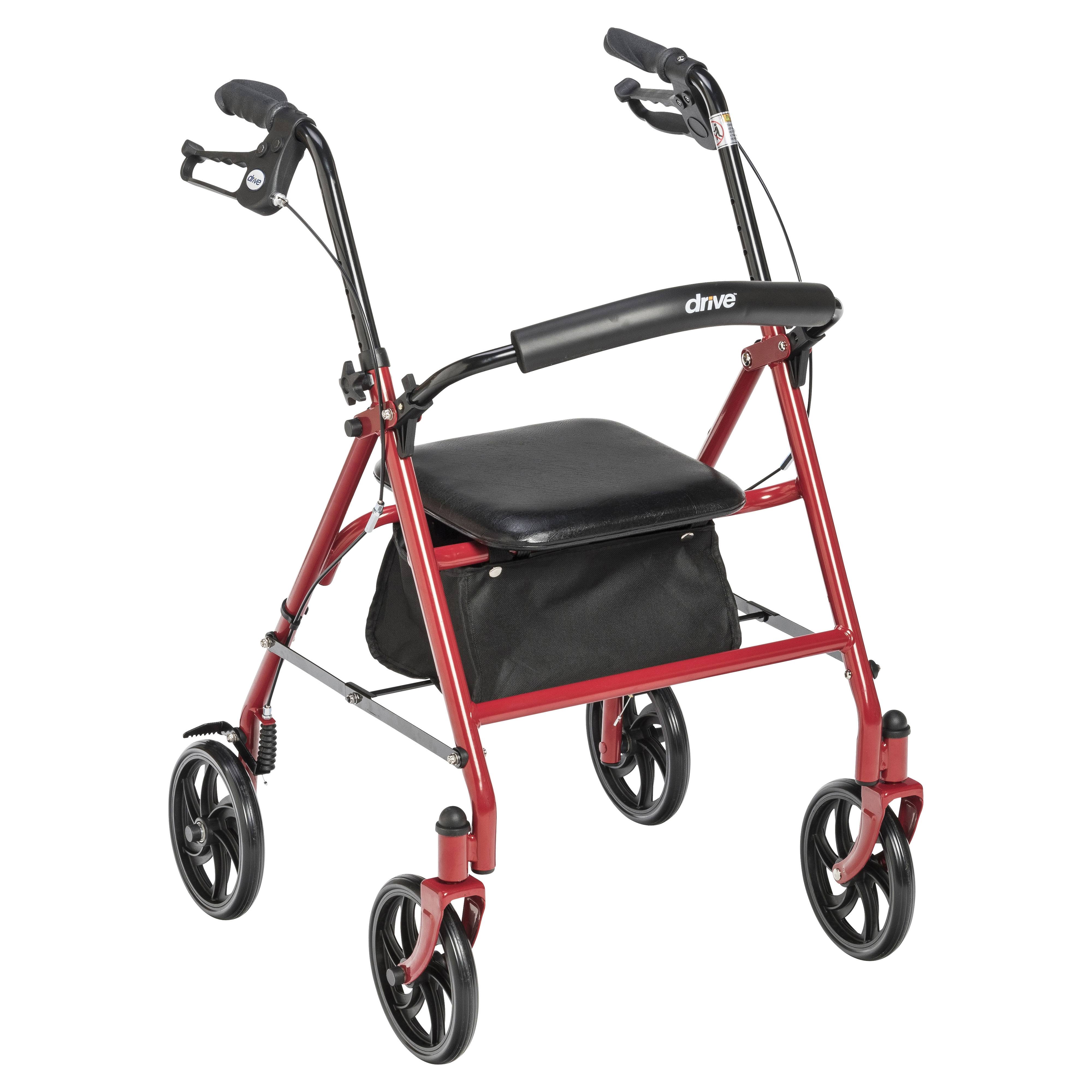Drive Medical Four Wheel Rollator Folding Mobility Walker - with Fold Up Removable Back Support, Red