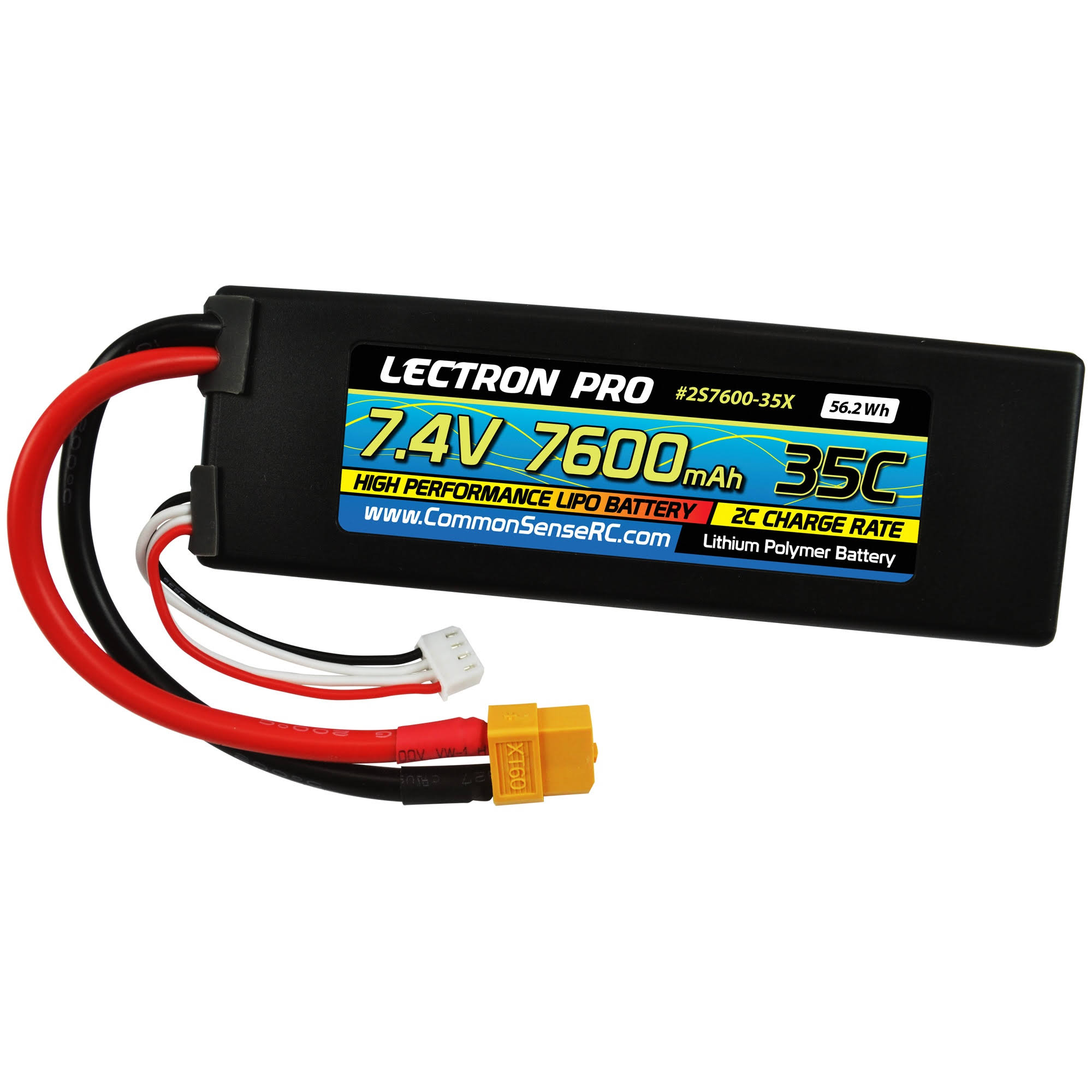 Lectron Pro 7.4V 7600mAh 35C Lipo Battery with XT60 Connector, White