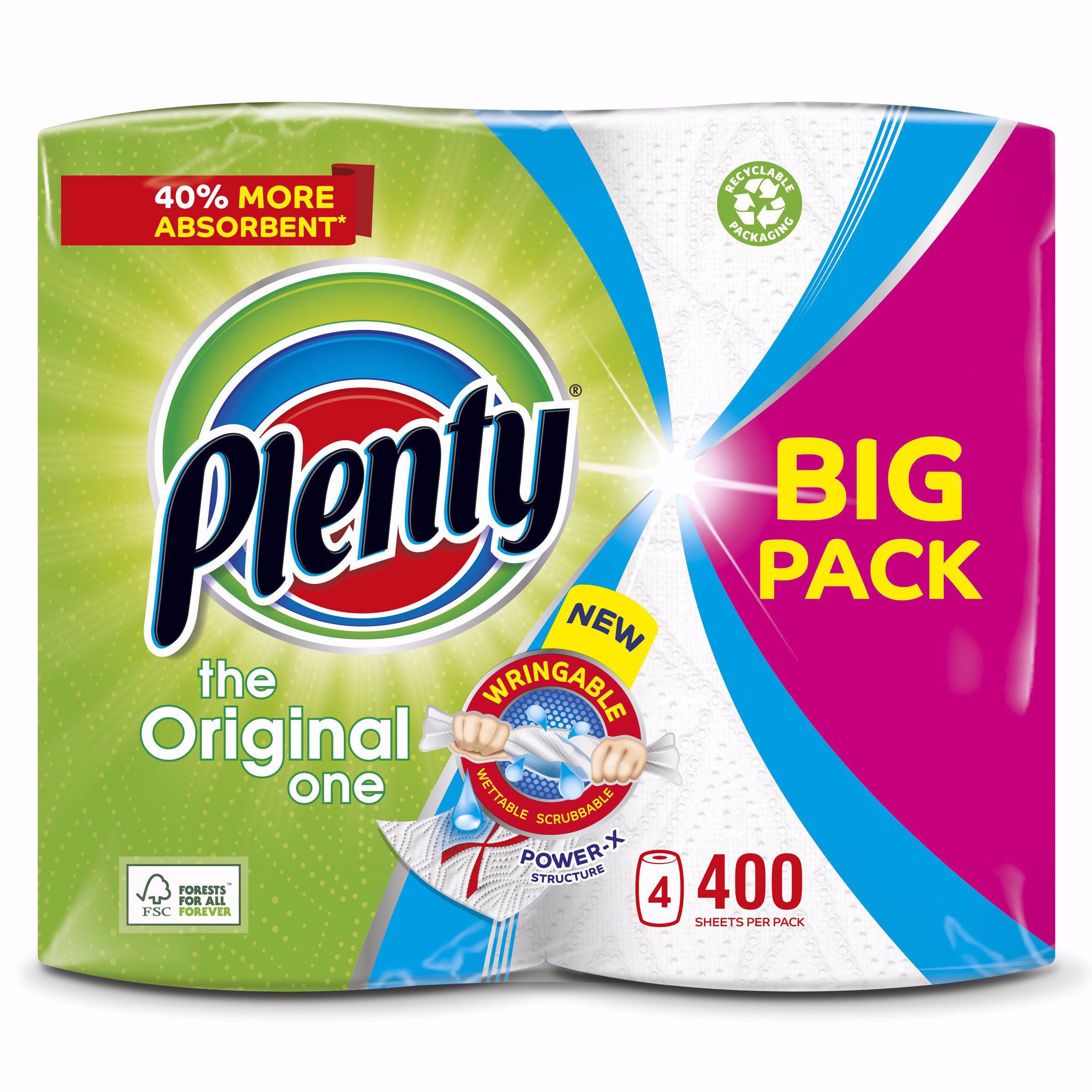 Plenty Kitchen Rolls The Original One 2 Ply 100 Sheets Pack of 4