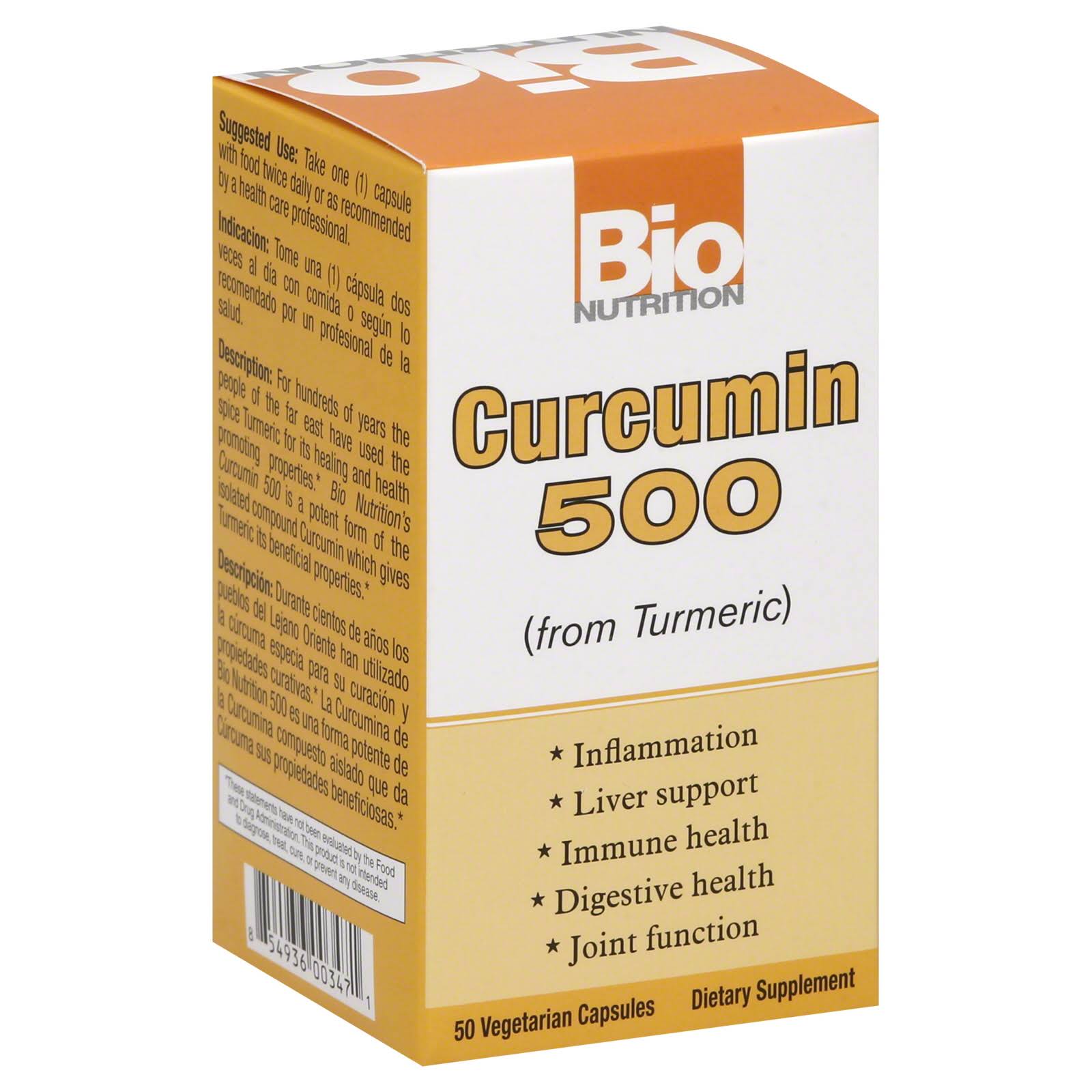 Bio Nutrition Curcumin 500 Vegetarian Capsules - x50