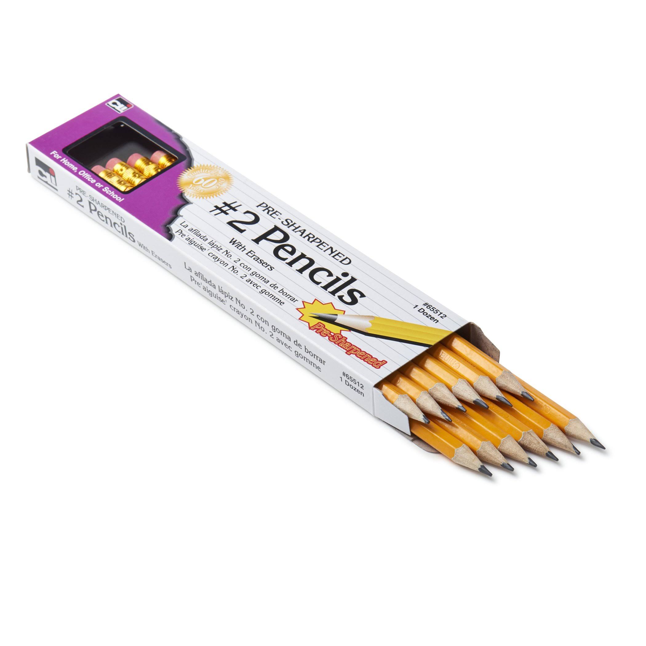 Charles Leonard Pencil #2 Lead - Pre-sharpened, with Eraser