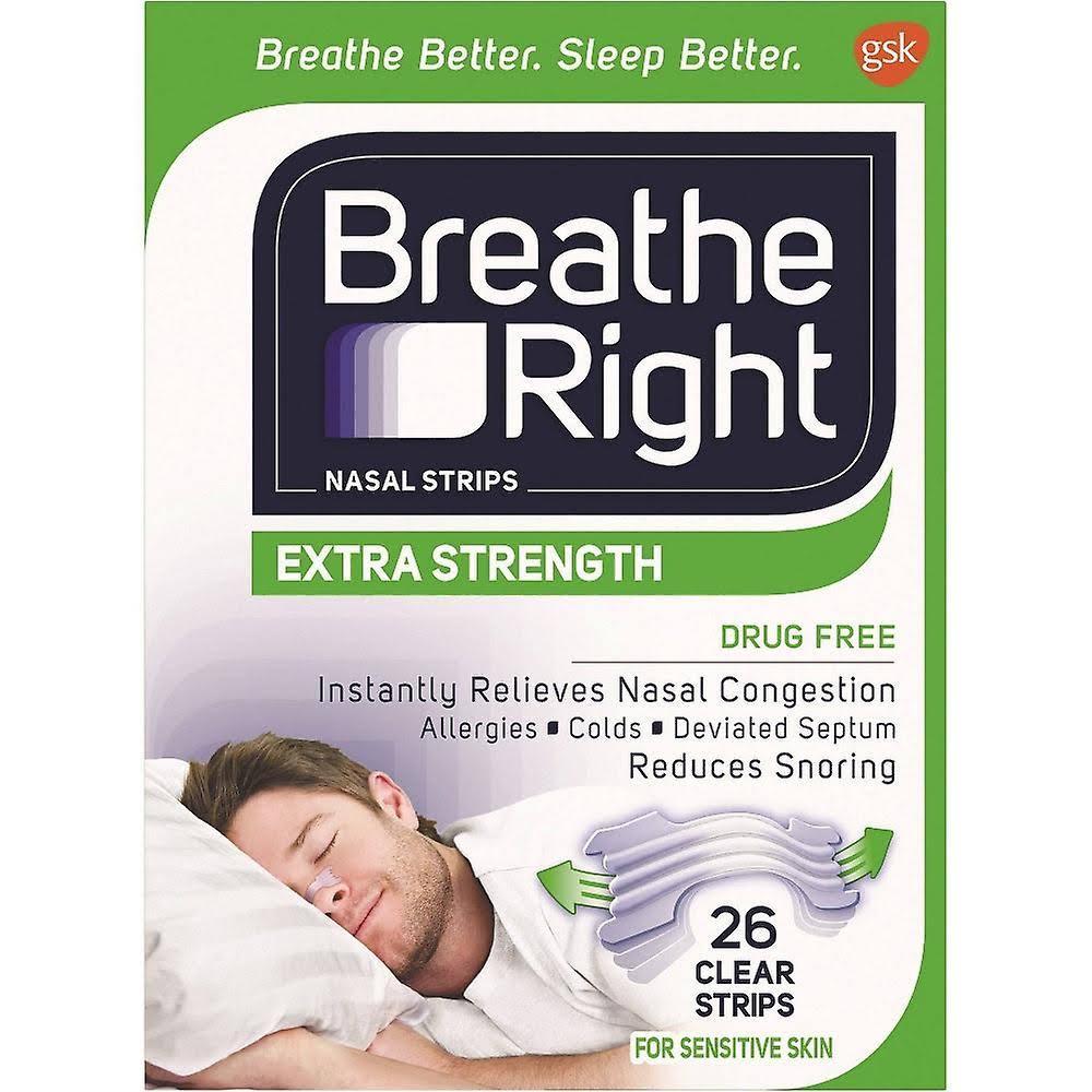 Breathe Right Extra Strength Drug-Free Clear Nasal Strips, 26 EA