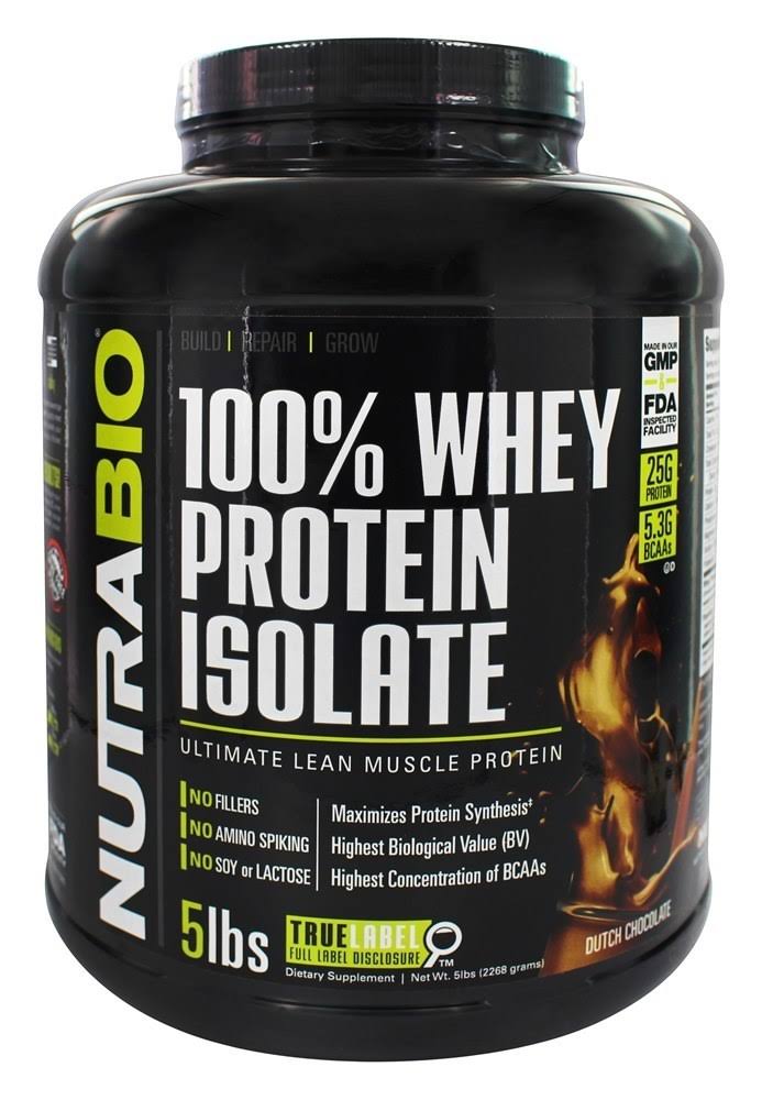 NutraBio 100 Whey Protein Isolate Sports Supplement - Dutch Chocolate, 5lb