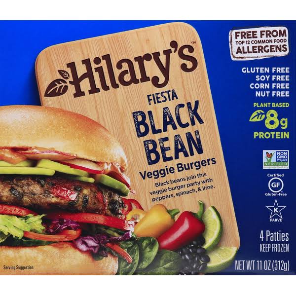 Hilary's Veggie Burgers, Black Bean, Fiesta, 4 Pack - 4 pack, 2.75 oz burgers
