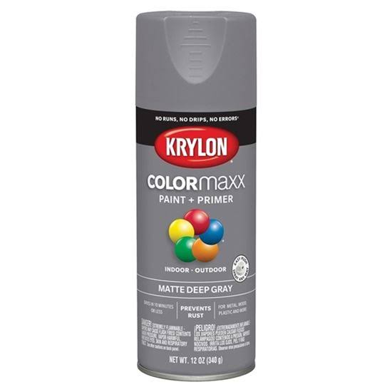 Krylon COLORmaxx K05550007 Spray Paint, Matte, Deep Gray, 12 oz Aerosol Can