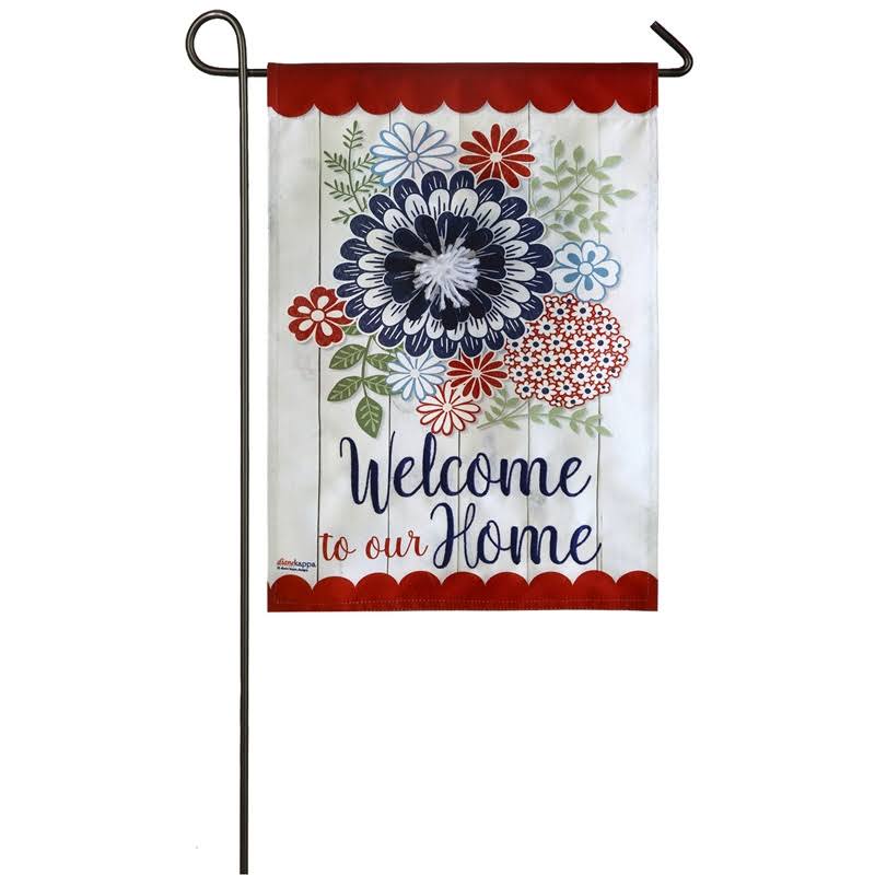 Evergreen Flag Red & Blue 'Welcome' Americana Floral Outdoor Flag Garden