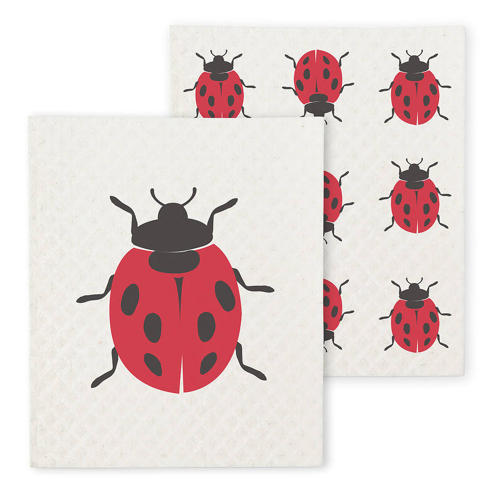 Abbott Collections AB-1284-ASD-BUG-01 6.5 x 8 in. Ladybug Dishcloths Ivory & Red - Set of 2